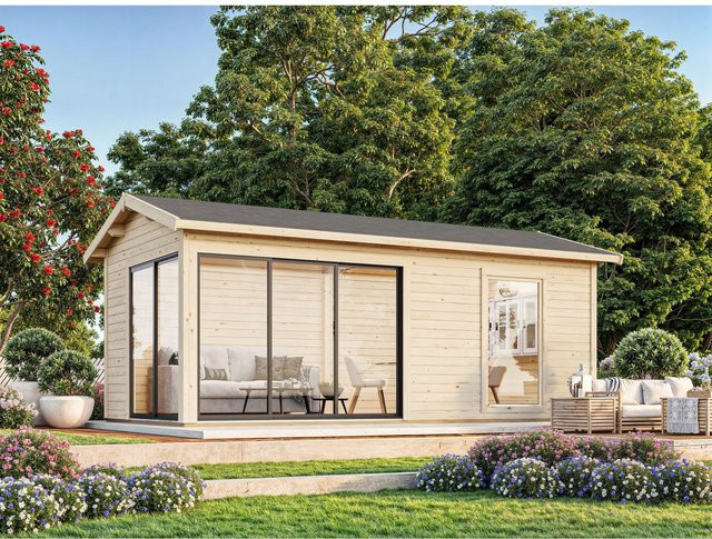 Palmako Gartenhaus Amanda Slide Plus aus Fichtenholz in Braun mit Satteldach und Fußboden, B/T/H: 639 x 340 x 280 cm - Bild 1