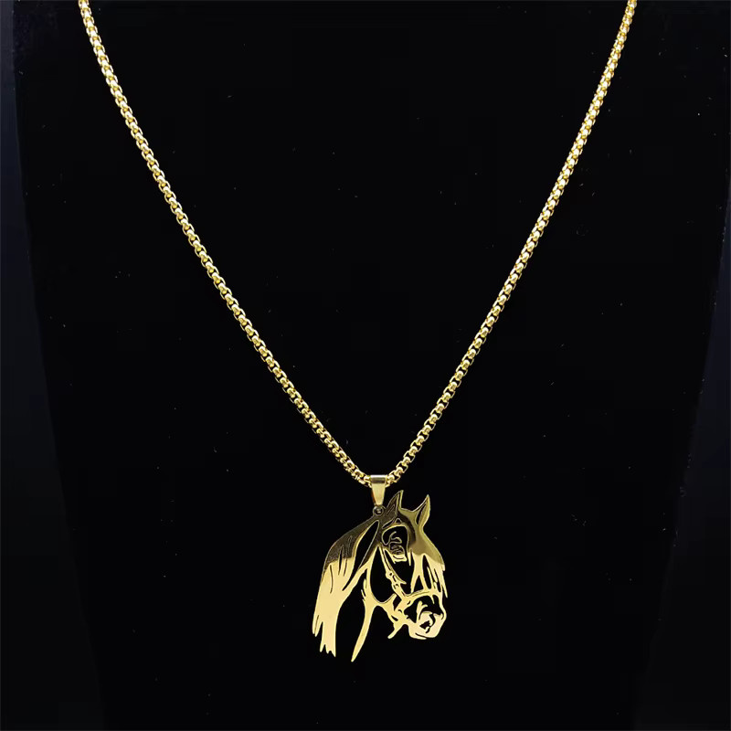 AFAWA Anhänger Halskette, Pferdekopf, Edelstahl, Gold, Unisex - Bild 3