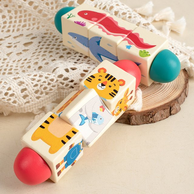 Tlewj Kinder Holz Tier Spin Puzzle Spielzeug mit Rasselfunktion in Mehrfarbig - Bild 1