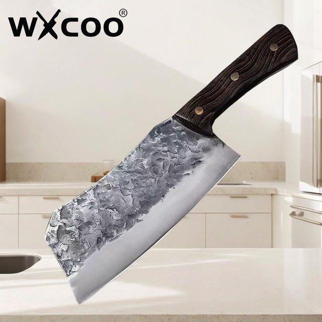WXCOO Handgeschmiedetes Hackmesser aus Edelstahl in Silber mit Holzgriff für Fleisch und Küche - Bild 1