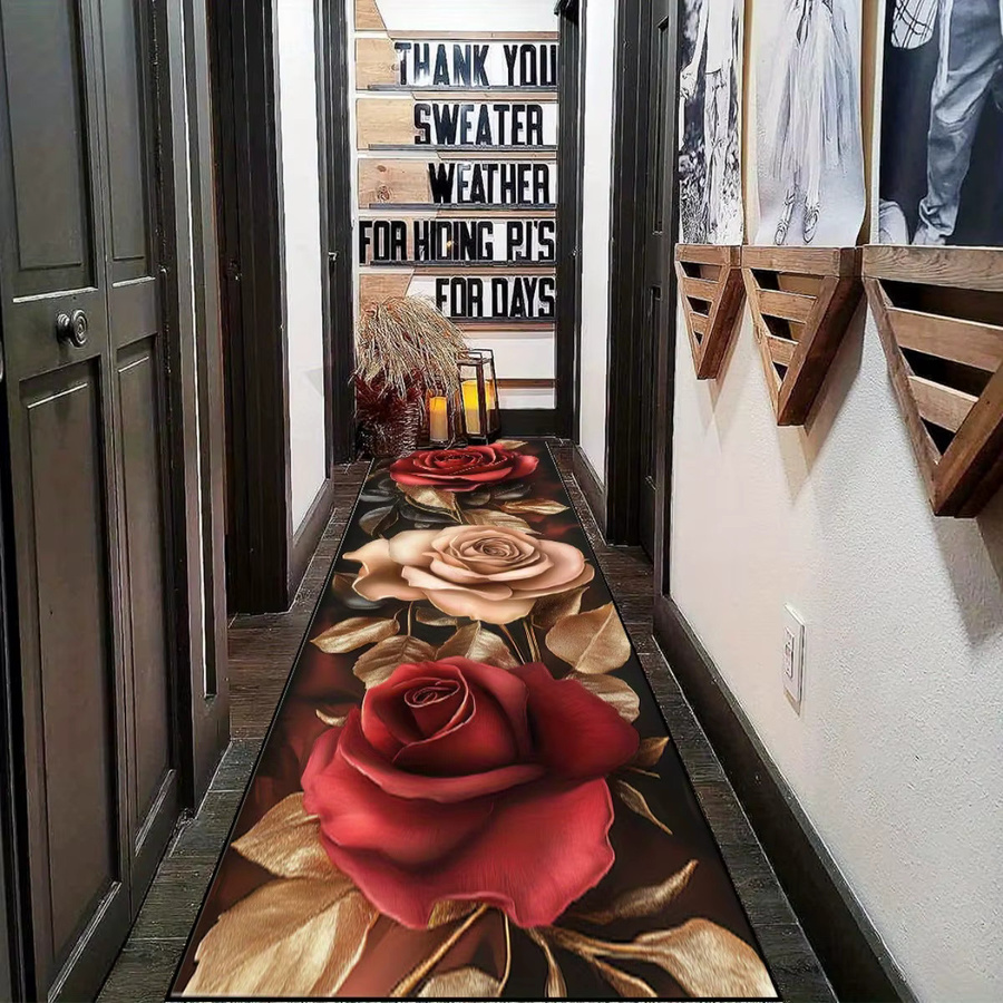 VIKAMA Premium Teppich mit Rosenmuster in Rot für Wohnzimmer, Schlafzimmer oder Küche - Bild 4