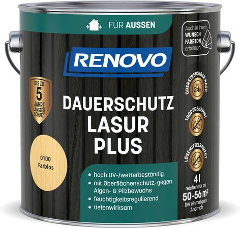 RENOVO Dauerschutzlasur PLUS farblos transparent, 4,0 l - Bild 1