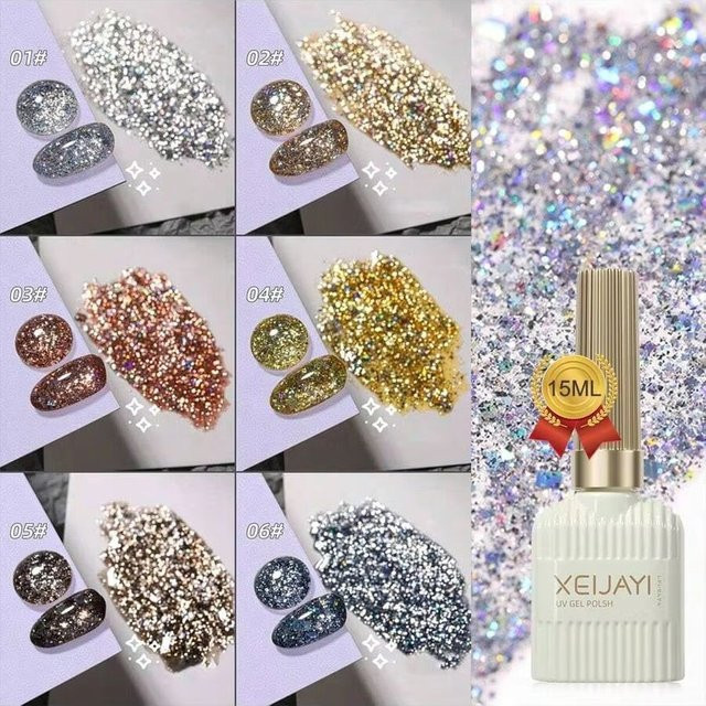 XEIJAYI Gel-Nagellack-Kollektion Holographic Glitter Diamond, 6 Farben, 15 ml - Bild 1