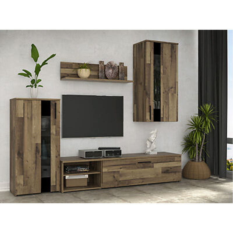 Poco Wohnwand im Industrial Design aus Stabeiche Nachbildung, Farbe Braun, B/H/T: 213 x 184 x 41 cm - Bild 3