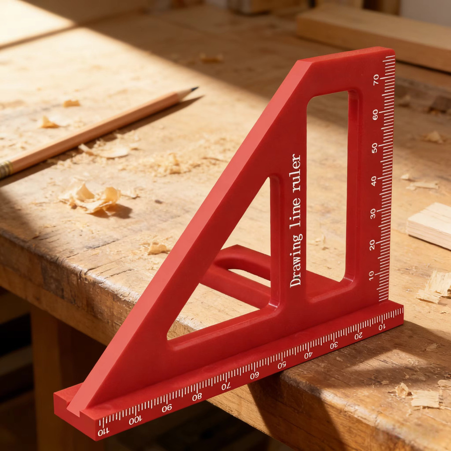 FNICEL 3D-Winkelmesser mit T-förmigen Anreißlöchern und Zeichnungsdreieck für Holzbearbeitung in Schwarz und Rot - Bild 2