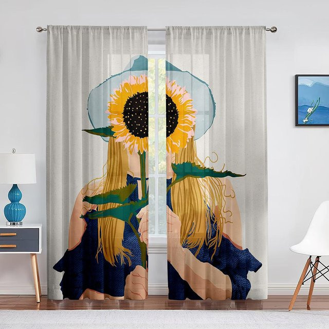 Super Six Afro Lady Boho Tüllvorhang mit afrikanischem Frauen-Motiv, transparent, Breite: 100 cm, Höhe: 250 cm - Bild 1