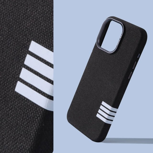 Magnetische Handyhülle aus Flachs-Stoff für iPhone 12 bis iPhone 17 Pro Max mit Linsenschutz und kabellosem Laden in Schwarz und Blau - Bild 1