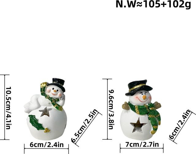 Yiran Furniture Weihnachts-Nachtlichter Schneemann-Paar Ornamente aus Harz in Rot, Grün und Weiß zur Desktop-Dekoration - Bild 1