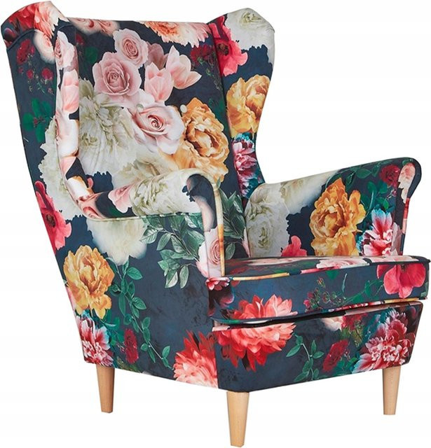 Ohrensessel ARI PRINT von Family Meble im skandinavischen Design mit floralem Pfingstrosen Blumen Muster in 3D-Optik - Bild 1