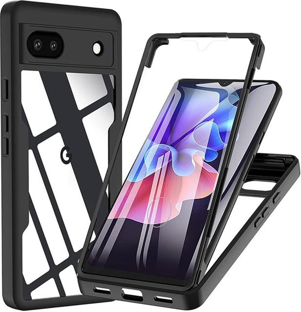 Robuste 360 Grad Handyhülle mit integriertem Displayschutz für Google Pixel 6A in Grau - Bild 1