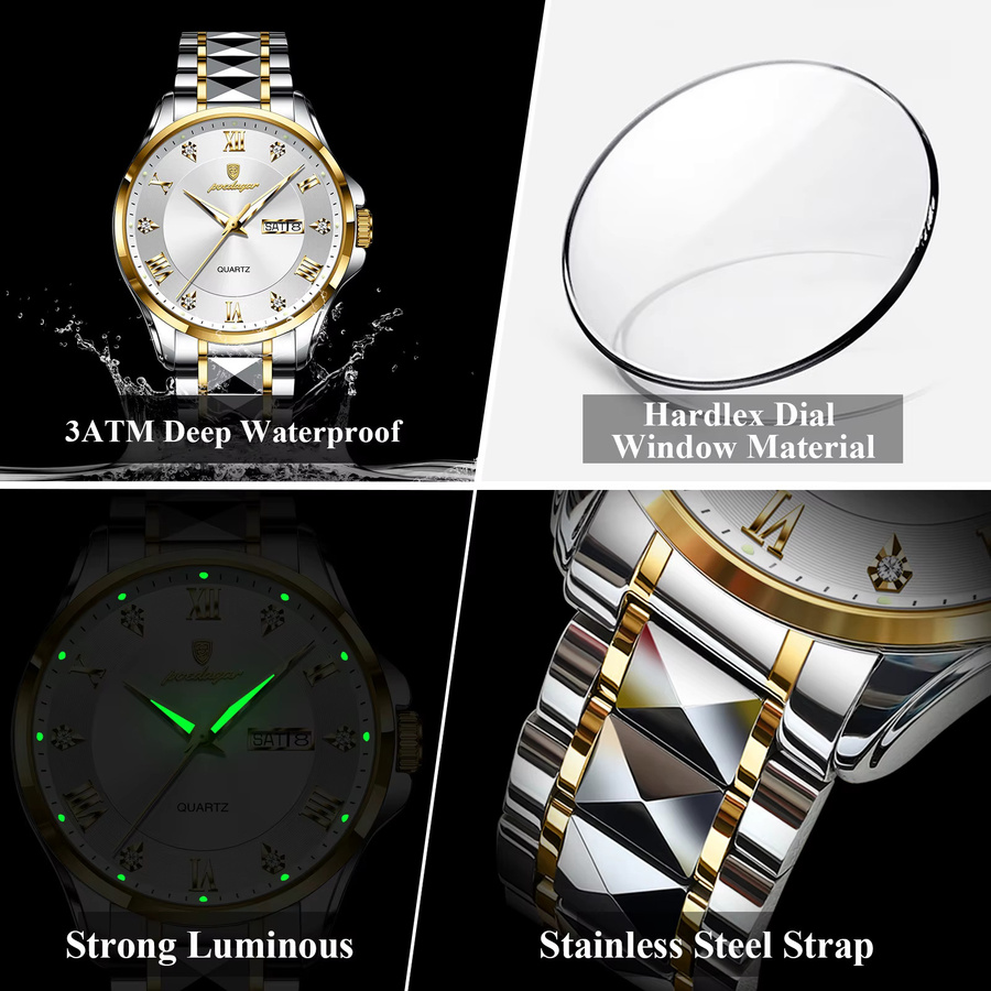 POEDAGAR Armbanduhr Quarz, Edelstahl, Gold, Herren - Bild 3
