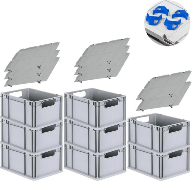 PROREGAL Spar Set mit 8 Eurobox Nextgen Economy in Blau inklusive Auflagedeckeln und 4 Schiebeschnappverschlüssen, H x B x T: 22 x 30 x 40 cm, 20 Liter - Bild 1