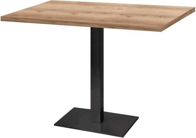 RestooTab Tisch Milan rechteckig in Stein & Holz Optik mit Eiche Platte und schwarzem Gestell, B: 70 cm, T: 120 cm, H: 75 cm - Bild 1