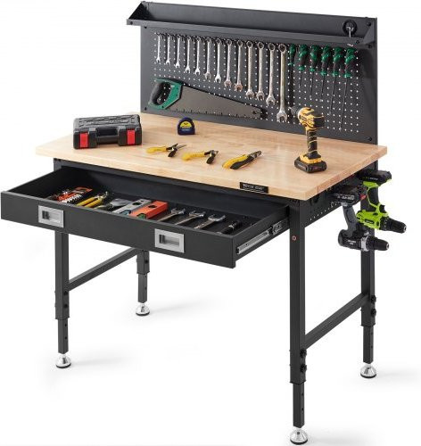 VEVOR Werkbank höhenverstellbar aus Eichenholz und Kohlenstoffstahl, braun, B/T: 121,9 x 61,0 cm, Tragkraft 907 kg - Bild 1