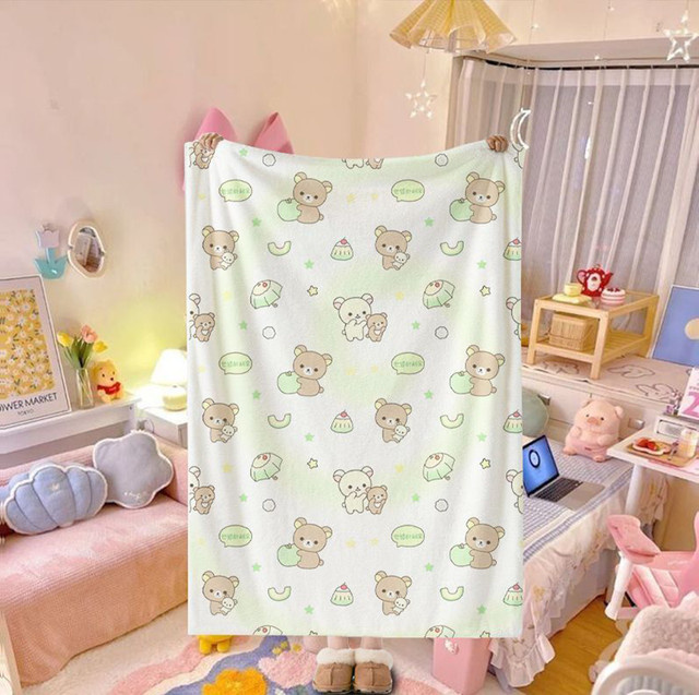 Sanrio Plüschdecke aus Polyester in Weiß, ultraweiche Sommerdecke mit Tier-Motiv - Bild 1