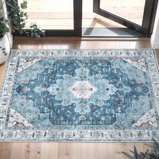 Lodestar Böhmischer Retro-Teppich mit floralem Design, rutschfest und waschbar, Mehrfarbig, B/T: 50 x 30 cm - Bild 1