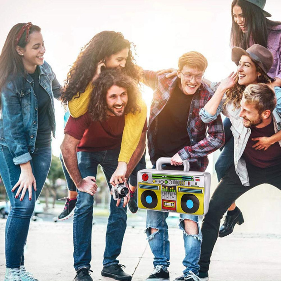 TOMTOP JMS 2er-Set Aufblasbare Radio Boombox und Handy Requisiten in Silber und Multicolour aus PVC für 80er und 90er Party Dekorationen - Bild 4