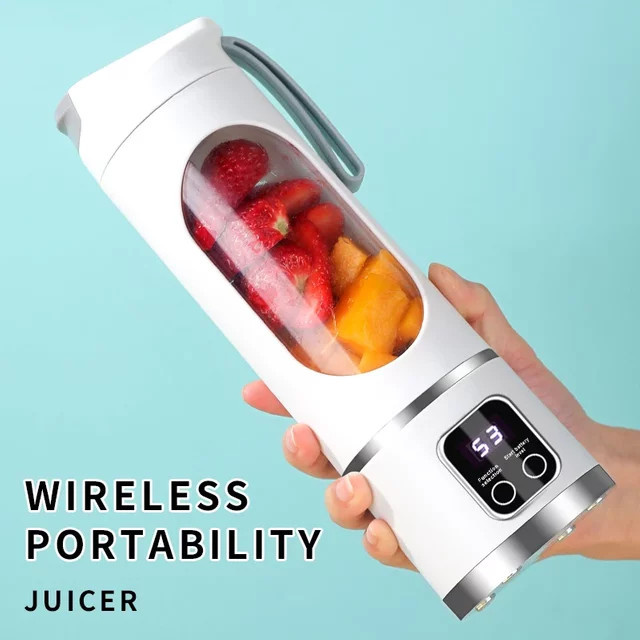 Tragbarer Fruchtentsafter von kawu mit 10 Klingen, 450 ml Fassungsvermögen, 3 Geschwindigkeitsstufen und USB-Aufladung, Mixer und Eiscrusher für Shakes und Smoothies - Bild 1