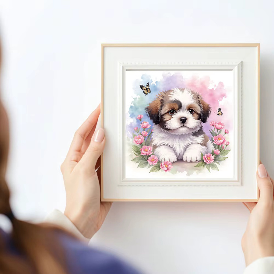 Huacan 5D-Diamantgemälde zum Selbermachen mit Hund und Rosen in Mehrfarbig, B/H: 20 x 20 cm - Bild 2