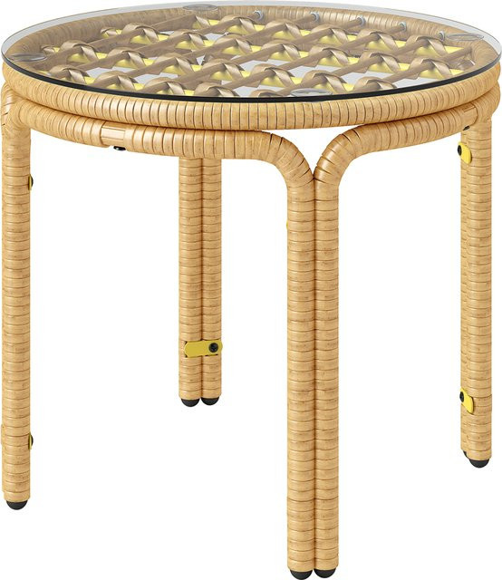 Outsunny Beistelltisch aus Polyrattan mit Glasplatte in Gelb, runder Gartentisch für Garten und Terrasse, B/T/H: 50 x 50 x 44 cm - Bild 1
