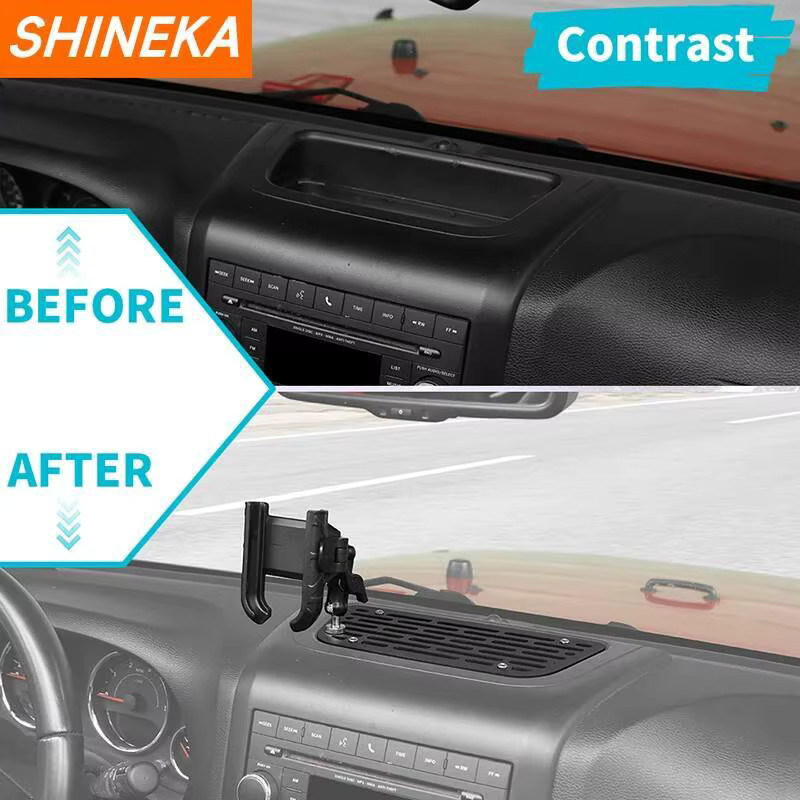SHINEKA Armaturenbrett-Handyhalterung für Jeep Wrangler JK 2007-2017 in Schwarz als Mittelkonsolen-Erweiterung und Handy-Ständer - Bild 3