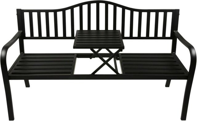 DELUKE Gartenbank SOREN mit hochklappbarem Tisch, wetterfeste Sitzbank aus Stahl in Anthrazit, B/T/H: 150 x 60 x 89 cm - Bild 1