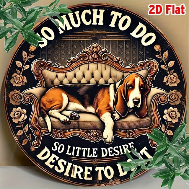 Potdemiel Basset Hound Metallschild Rund Vintage Wanddekoration mit Spruch Durchmesser: 20 cm - Bild 1