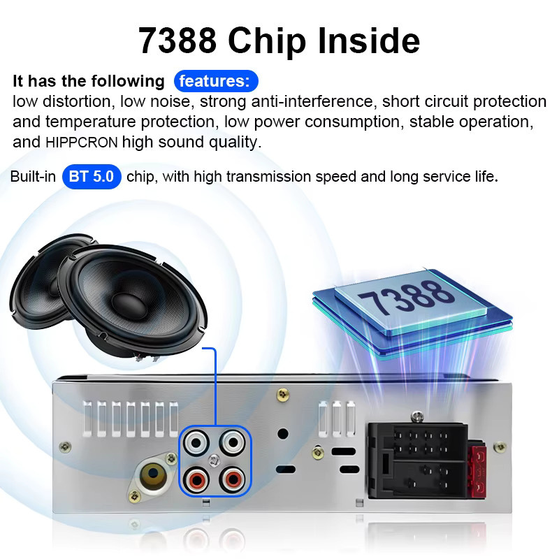 Hippcron 1 Din Autoradio MP3 Stereo Audio Player mit Bluetooth, FM Empfänger, AUX und USB in Schwarz - Bild 4