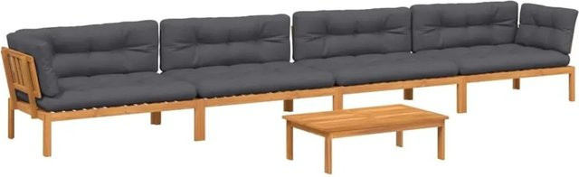 vidaXL 5-teilige Garten-Sofagarnitur aus Akazienholz in L-Form mit anthrazitfarbenen Kissen - Bild 1