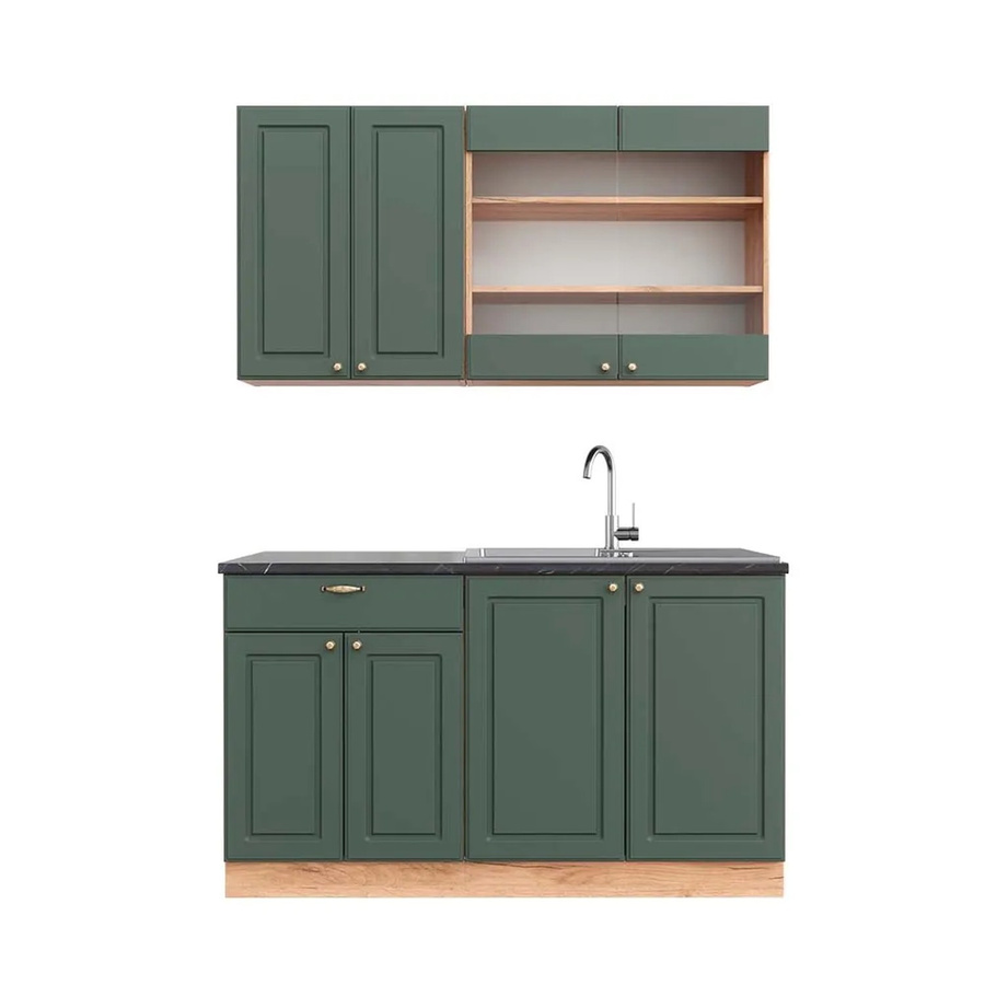Vicco Fame-Line Singleküche Landhausstil in Grün-Gold und Anthrazit mit Eiche-Optik, Breite: 140 cm - Bild 2