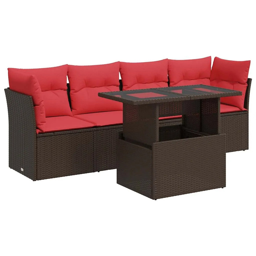 vidaXL 5-teilige Garten-Sofagarnitur aus Poly-Rattan und Akazie in Braun mit Kissen - Bild 2