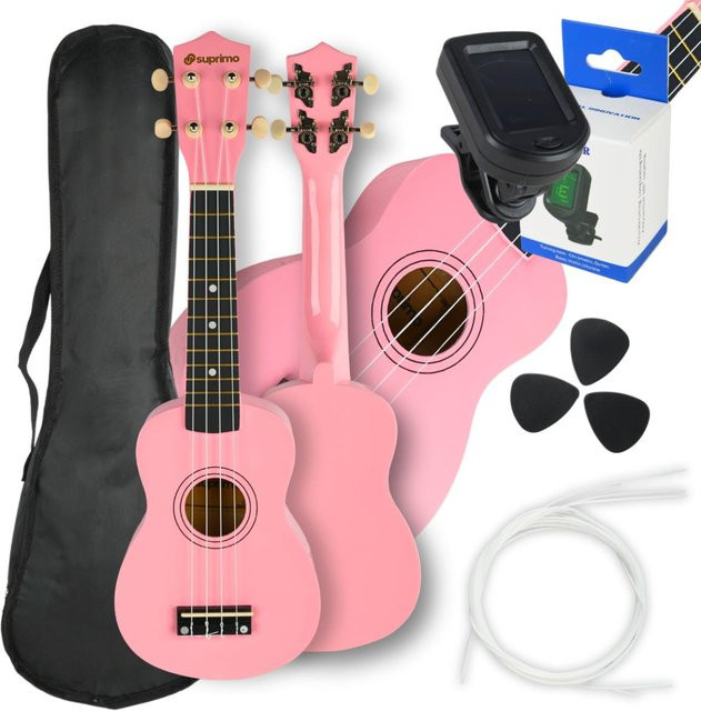 Suprimo Ukulele Sopran, Rosa, Set mit Tasche, 3 Plektren, Ersatzsaiten, Stimmgerät - Bild 1
