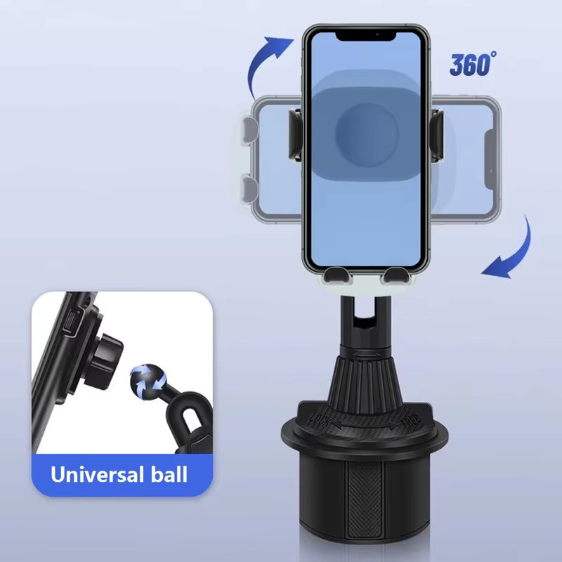 Homhu Universal Auto Becherhalter mit verstellbarer Handyhalterung für Smartphones in Schwarz - Bild 2