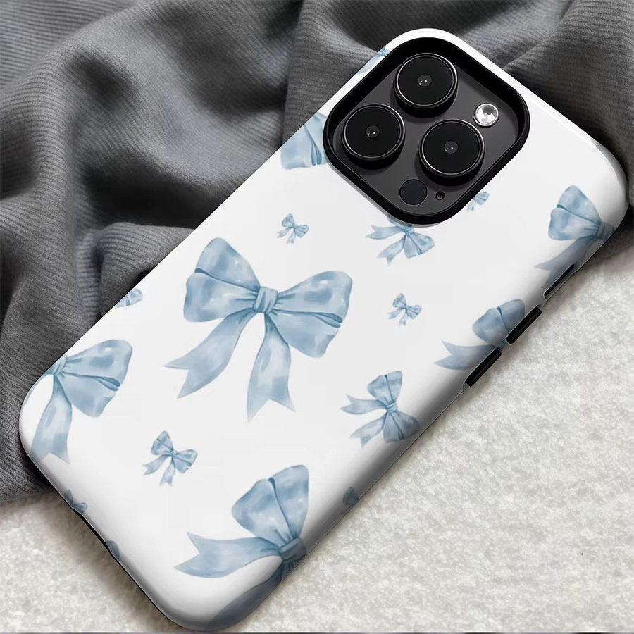 Potdemiel Handyhülle mit blauen Schleifen für iPhone 17 16 15 14 13 Pro Max Plus mit doppelschichtiger Rückseite in Blau - Bild 3