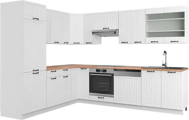 Vicco Fame-Line Eckküche in Weiß und Eiche im Landhausstil, B/T/H: 227 x 287 cm - Bild 1