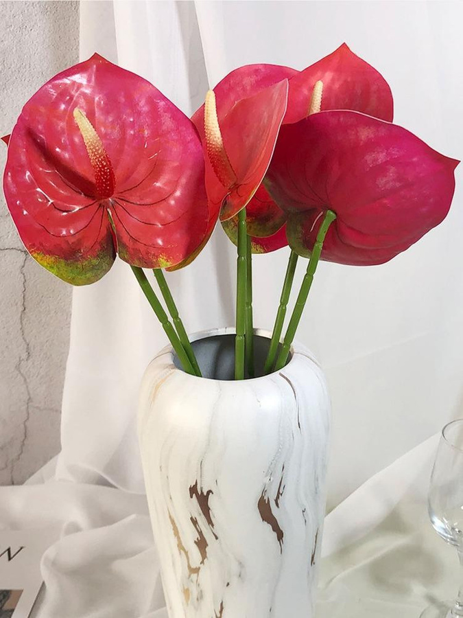 6er Set Künstliche Anthurium Blumen von sweetyhome in Rot zur Dekoration für Wohnzimmer und Hochzeiten - Bild 2