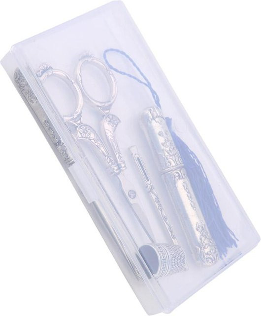 Igeteck 5-teiliges Vintage-Nähscheren-Set mit Einfädler und Fingerhut in Weiß und Silber aus Edelstahl - Bild 1