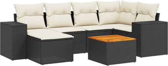 vidaXL 7-teilige Garten-Sofagarnitur aus Poly-Rattan mit Kissen in Schwarz - Bild 1