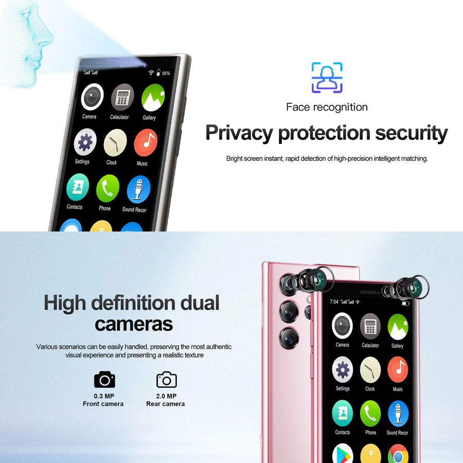 SERVO S26 Mini-Smartphone mit Android 9.0, 3G, 2GB RAM, 16GB Speicher, 3,0 Zoll Display, Dual-SIM, WLAN und Gesichtserkennung in Pink oder Black - Bild 3