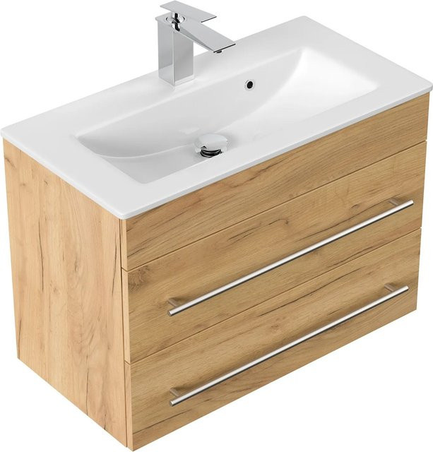 Posseik Badmöbel Portus 700 SlimLine in Eiche Gold und Braun, B/T/H: 70,4 x 49,6 x 36,0 cm - Bild 1