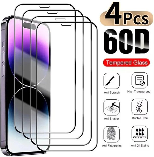 4er-Set Panzerglas Display Schutzfolie aus gehärtetem Glas für Apple iPhone 14, transparent - Bild 1