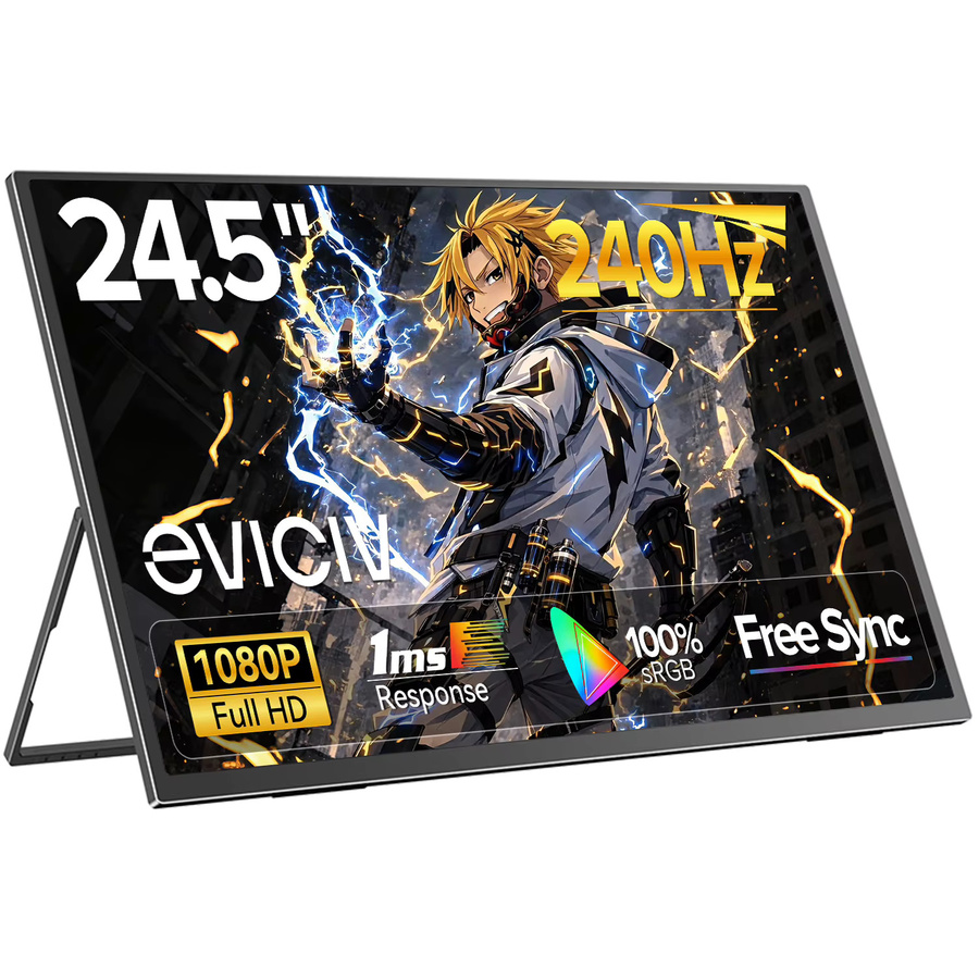 Tragbarer Monitor EVICIV 24,5 Zoll Full HD mit 240Hz, 105% sRGB, 460 Nits, HDMI und USB-C, Schwarz - Bild 4
