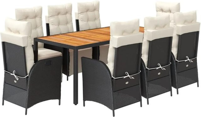 vidaXL 9-teilige Garten-Essgruppe aus Poly-Rattan und Akazienholz in Schwarz mit Kissen - Bild 1