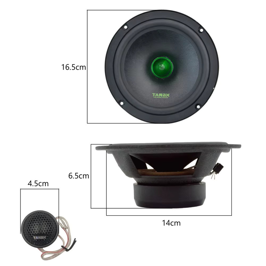 UKGF 2-Wege-Autotürlautsprecher-Set in Schwarz, 6,5 Zoll, 200 W max., 12 V Soundsystem mit Subwoofer und vollständiger Frequenz - Bild 2