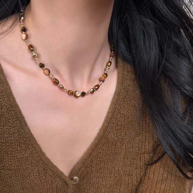 KaiTingu Choker Halskette, Tigerauge Stein, Braun, Damen - Bild 1