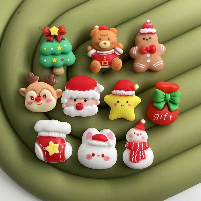 Cabochons Harz, Bunt, Weihnachtsmann, Baum, Elch, Schneemann, 10 Stück - Bild 1