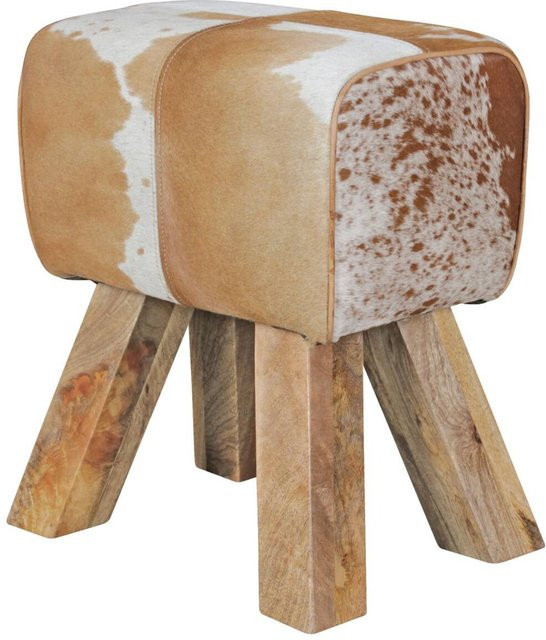 Wohnling Sitzhocker aus Mango-Holz und Leder in Braun im Retro-Design B/H/T: 40 x 47 x 25 cm - Bild 1
