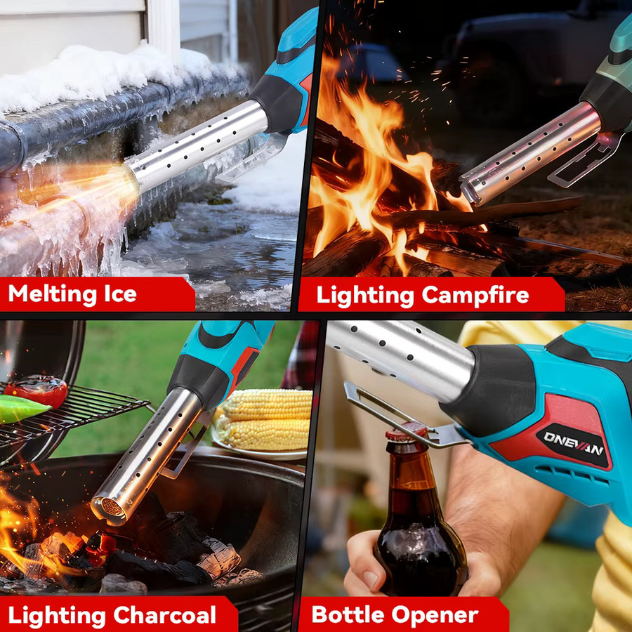 ONEVAN 3-in-1 Kabellose Heißluftpistole mit 800 °C, Elektrisches Heißluftgebläse und Zündvorrichtung in Blau, passend für Makita 18V Akku - Bild 6