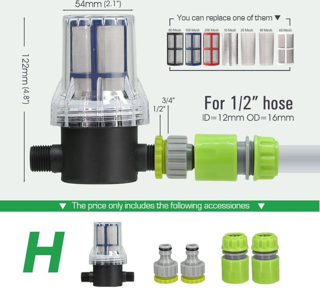 RBCFHI Gartenschlauchfilter mit 16mm Nippel-Schnellkupplung und 40-Mesh Maschensieb für die landwirtschaftliche Bewässerung, 3/4 Zoll - Bild 1