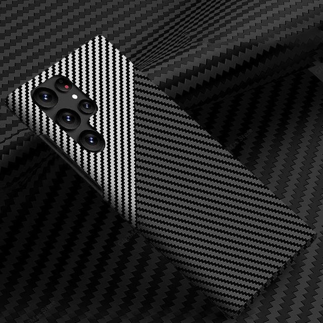 Carbon Fiber Schutzhülle für Samsung Galaxy S24 S23 S22 S21 Ultra Plus 5G in Schwarz mit kabellosem Laden - Bild 1